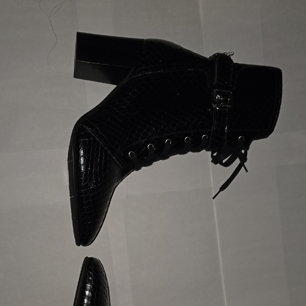 Aquatalia Black Croc-Embossed Heeled Boots